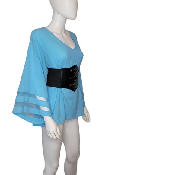 Women’s 3 Silver Rings Corset Belt Black - Picture 2 of 4